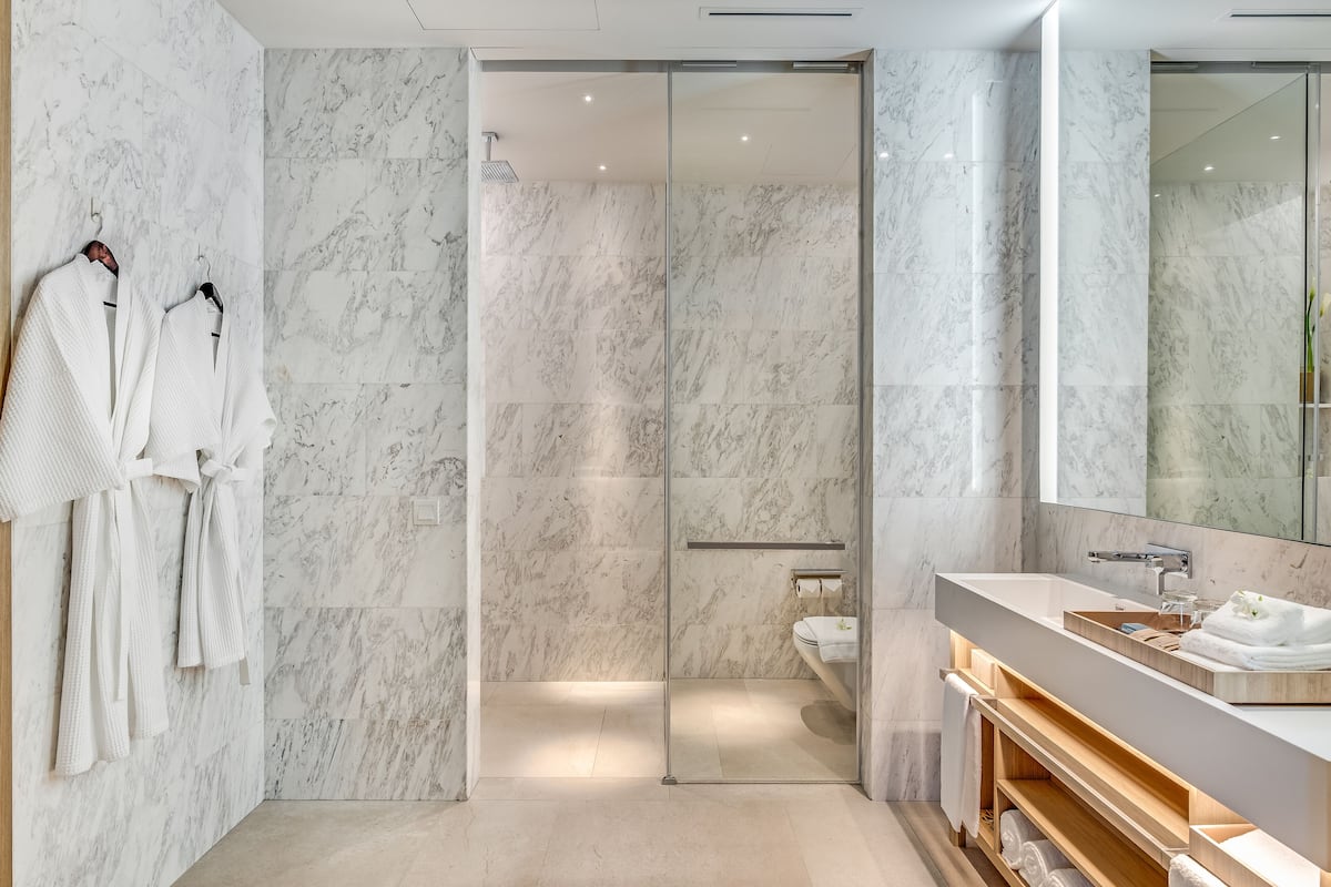 free toiletries, hair dryer, bathrobes, slippers