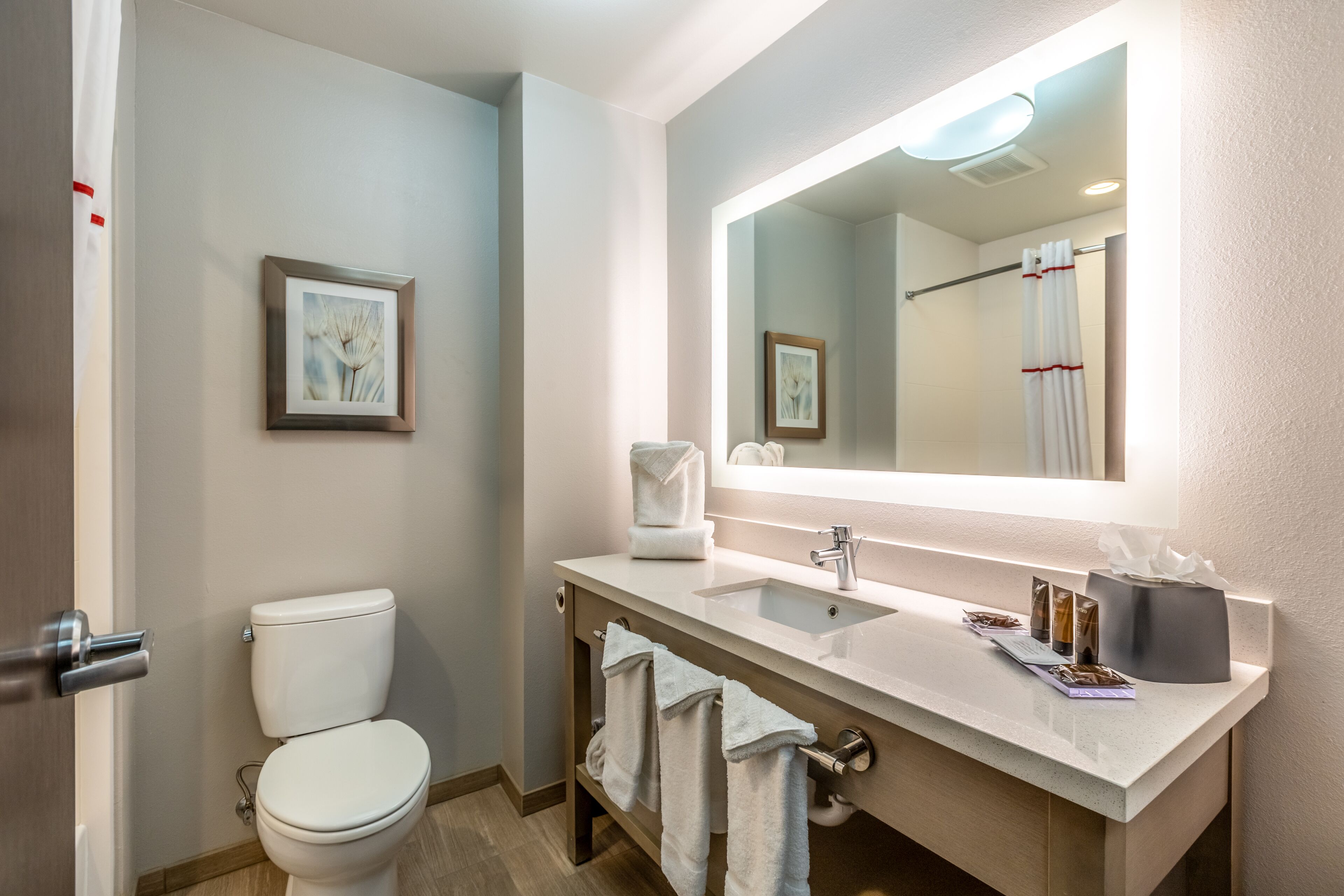 combined shower/bathtub, hydromassage showerhead, free toiletries