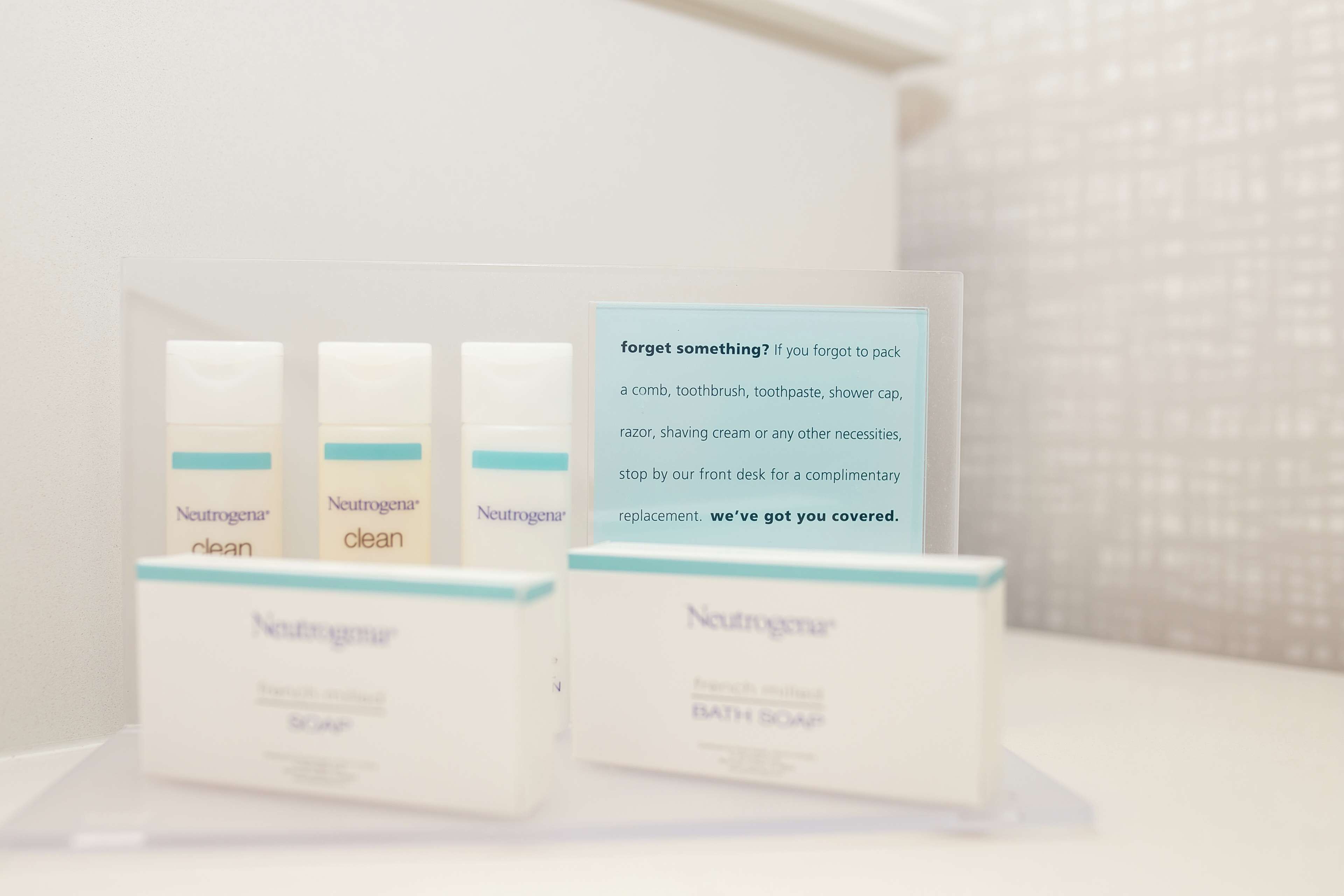 free toiletries, hair dryer, towels