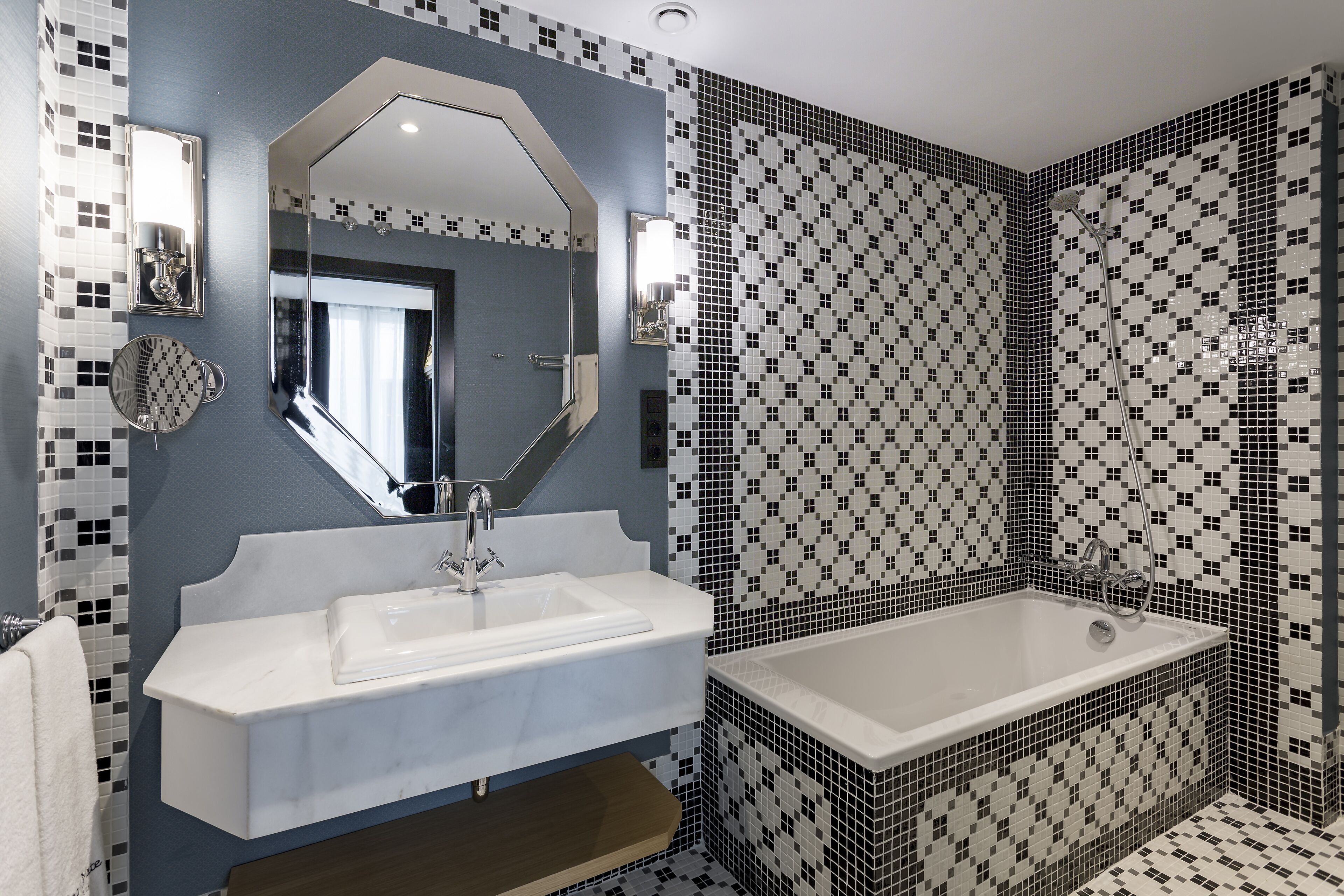 shower, eco-friendly toiletries, hair dryer, towels