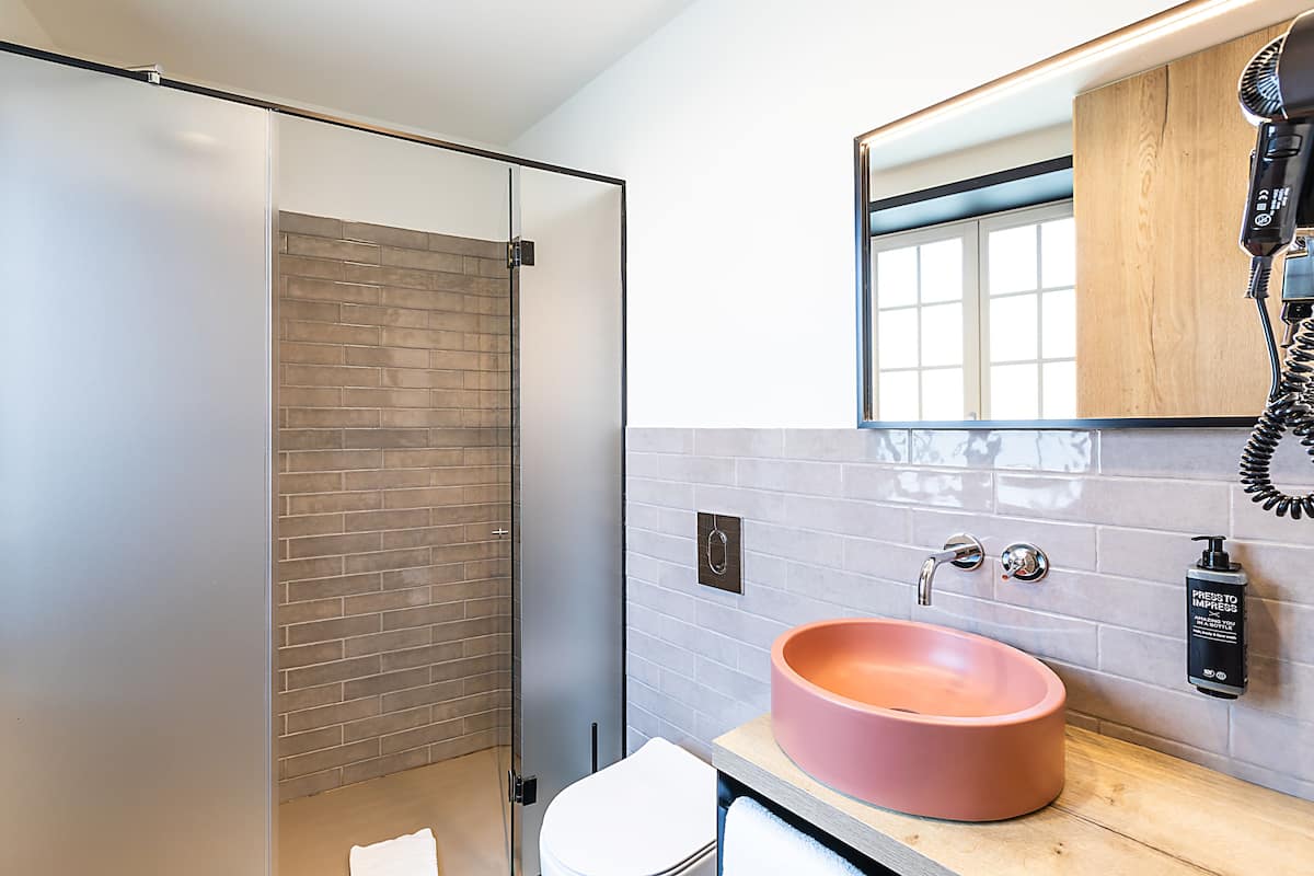 standard double room, 1 double bed | bathroom | shower, rainfall showerhead, eco-friendly toiletries, hair dryer