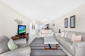 Condo, Multiple Beds (Stylish beachfront condo with pool an) | Living area