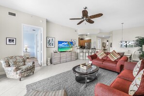 Condo, Multiple Beds (Spacious condo with sky views and ste) | Living area | Flat-screen TV - Spacious Condo With sky Views and Steps to South Beach (Marco Island)