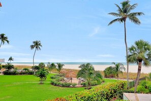 A resort with a beach view, palm trees, and a well-maintained garden. - Bungalow-style Beachfront Condo With Pool (Marco Island)