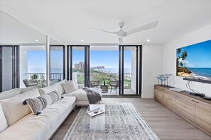 Condo, Multiple Beds (Beachfront condo with views of beach ) | Living area | Flat-screen TV - Beachfront Condo With Views of Beach and Spacious Pool (Marco Island)