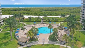 Condo, 1 King Bed (Front unit facing beach with wraparou) | Pool | A heated pool