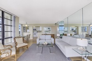 Condo, 1 King Bed (Front unit facing beach with wraparou) | Living room | Flat-screen TV - Front Unit Facing Beach With Wraparound Balcony (Marco Island)