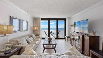 Condo, 1 King Bed with Sofa bed (Eye-catching beachfront condo with po) | Living area | Flat-screen TV