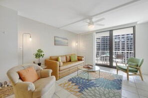 Condo, Multiple Beds (Alluring beachfront condo with pool a) | Living area | Flat-screen TV - Alluring Beachfront Condo With Pool and Ocean Views (Marco Island)