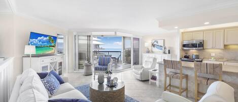 Condo, 1 King Bed (Cozy beachfront getaway with pool and) | Living area