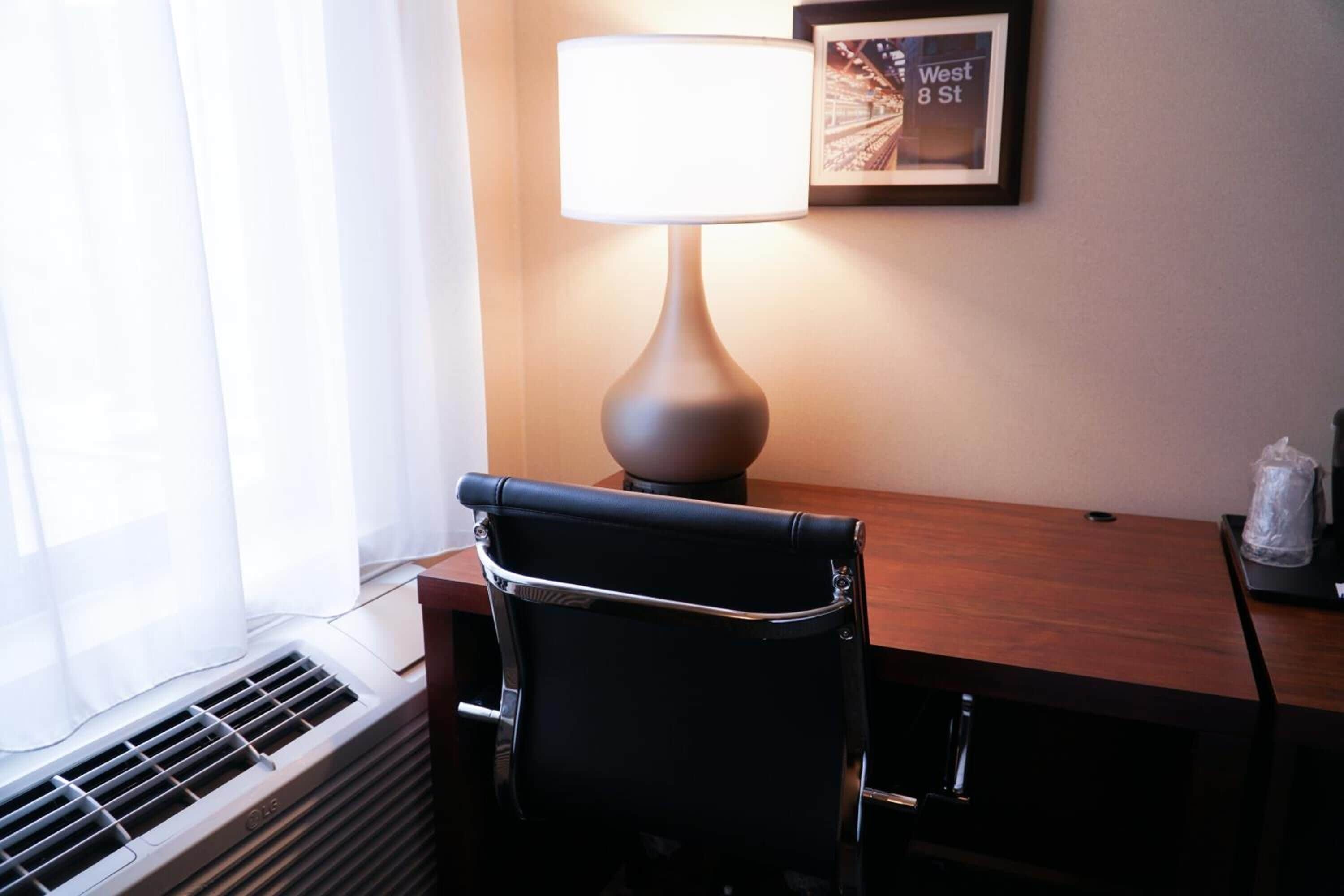 hypo-allergenic bedding, desk, laptop workspace, iron/ironing board