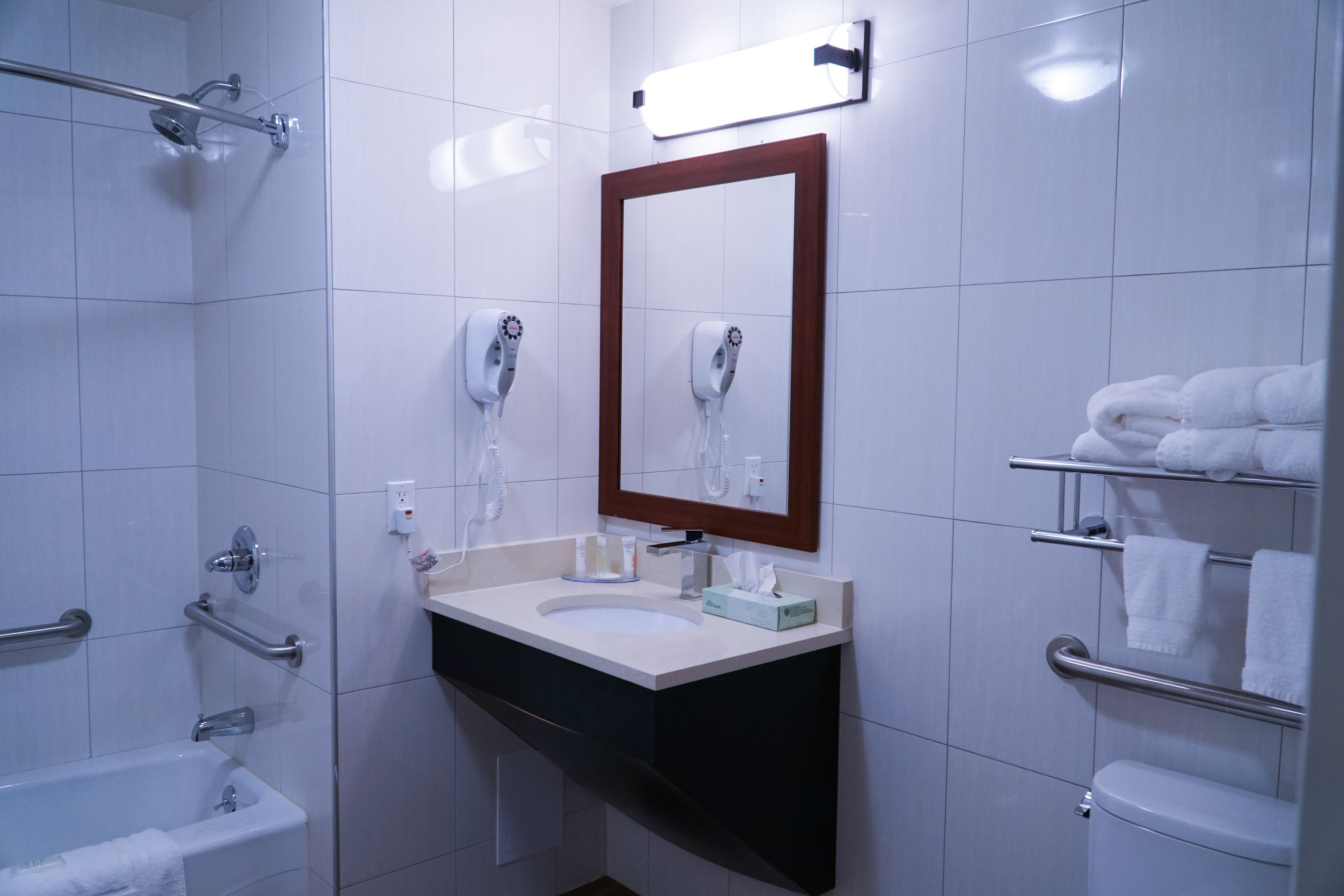 deluxe room | bathroom | combined shower/bathtub, free toiletries, hair dryer, towels