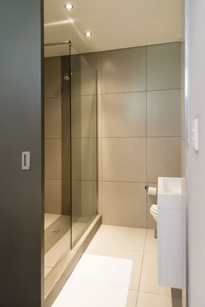 Shower, towels, soap, toilet paper - Wild Olive Apartments (Windhoek)