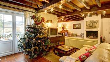 Télévision, cheminée, lecteur de DVD