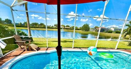 Disney 4.5 millas: 2 Mstr King, piscina, jacuzzi, terraza con vista al lago.