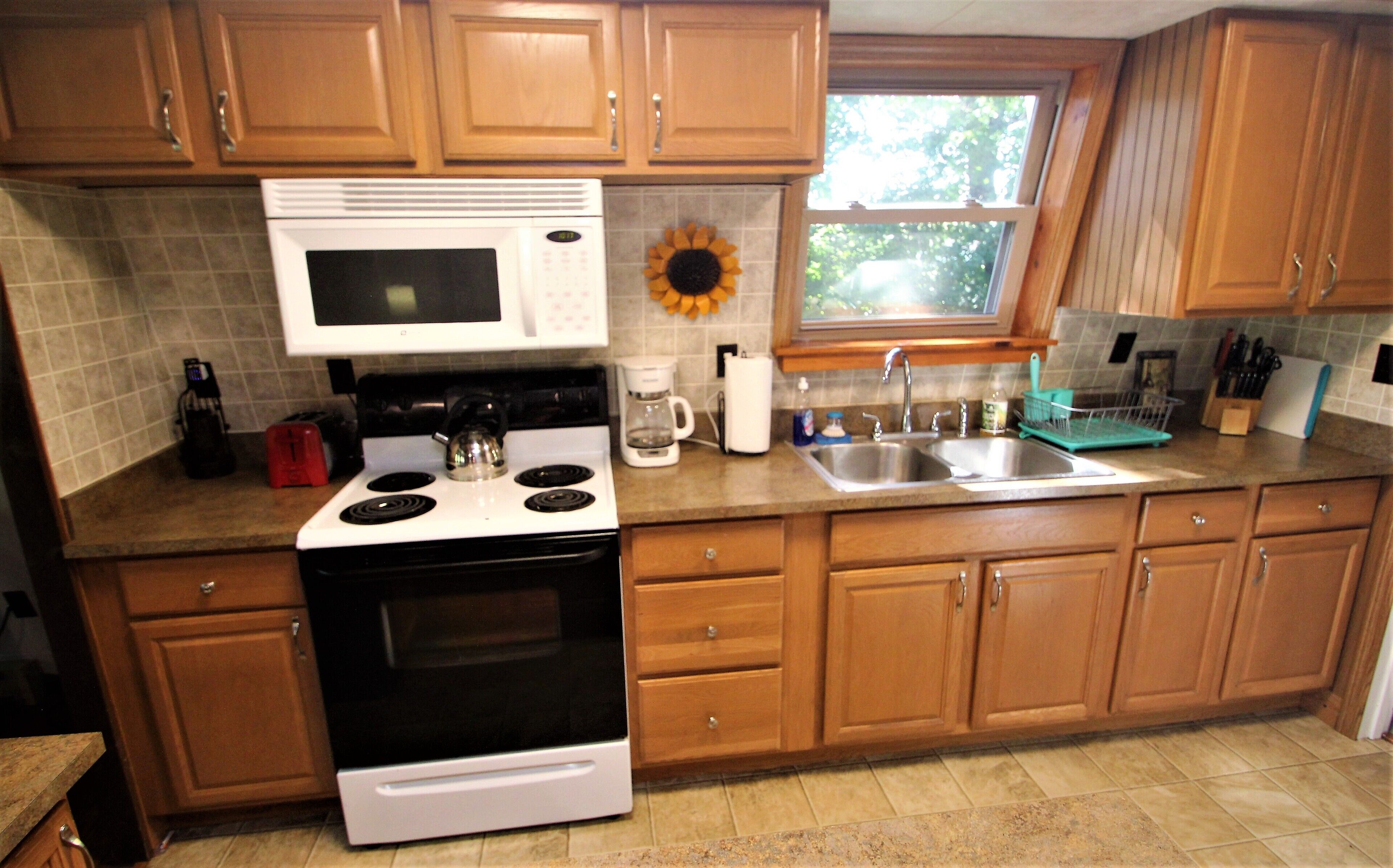 Frigorífico, microondas, horno y placa de cocina