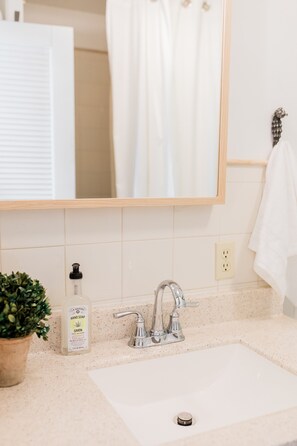 Ensemble baignoire-douche, séchoir à cheveux, serviettes fournies, savon