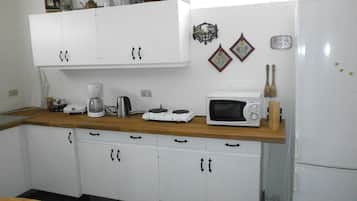 Fridge, microwave, coffee/tea maker, electric kettle