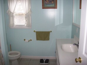 Combined shower/bathtub, towels