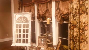 Televisión, chimenea, reproductor de DVD, libros