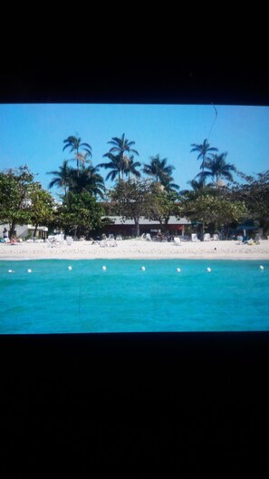 A beach with palm trees and a clear blue sea. There are beach chairs and umbrellas on the sand. - Negril Beach Condo - Jamaica - Hotel Room, no/kitchen Unit 1 (Negril)