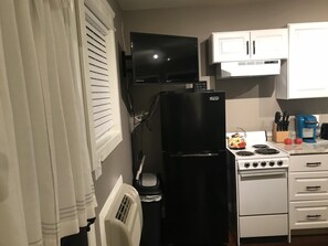 Frigorífico, microondas, horno y placa de cocina