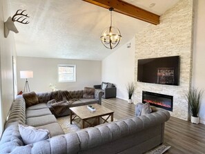 Fireplace, table football, ping pong