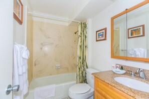Baignoire, sèche-cheveux, serviettes fournies