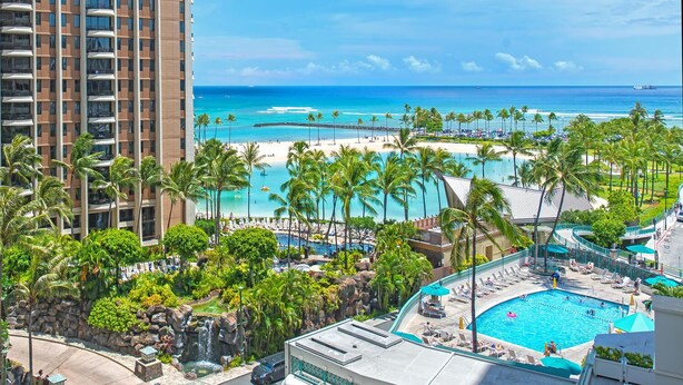 A resort with a pool, beach, and ocean view. - Perfect One-Bedroom Unit with an Ocean View! Ilikai Hotel, Great Location!  Going fast!  A++++ (Honolulu)