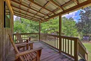 Terrace/patio - Secluded Cabin w/ Pond ~ 37 Mi to Gulf Coast! (Wiggins)