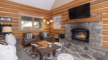 TV, fireplace, video games, foosball