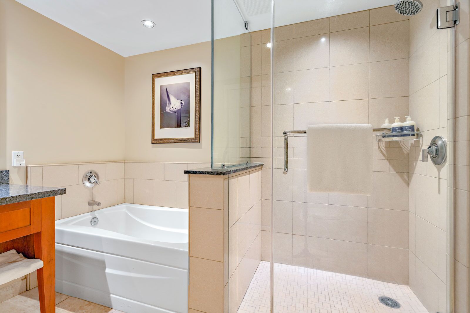 Bathtub, hair dryer, towels