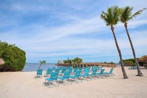 Plage à proximité, chaises longues, serviettes de plage