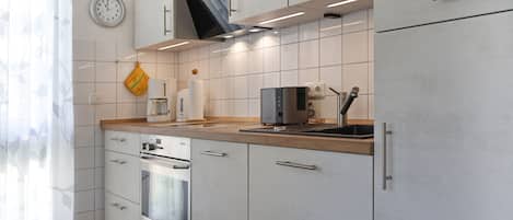 Fridge, microwave, oven, dishwasher