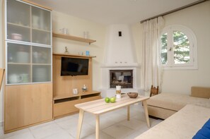 Fernseher, Kamin, Bücher