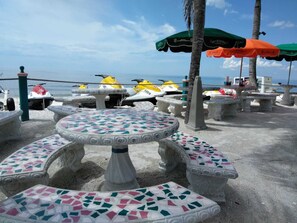Beach nearby, sun loungers
