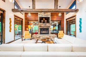 Smart TV, fireplace, video games, DVD player