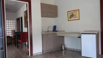 Fridge, microwave, coffee/tea maker, electric kettle