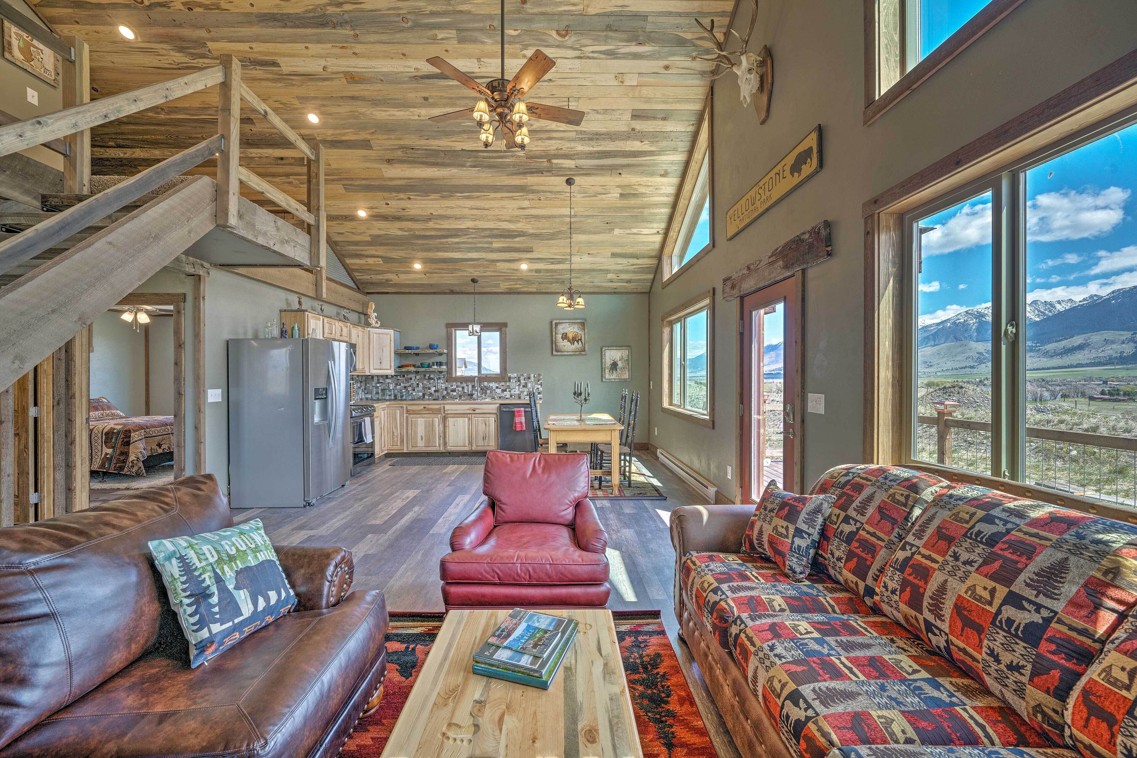 TV, fireplace, books