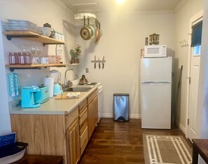 Fridge, microwave, oven, toaster