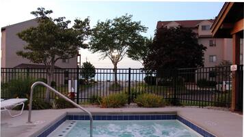 Outdoor pool, a heated pool, sun loungers