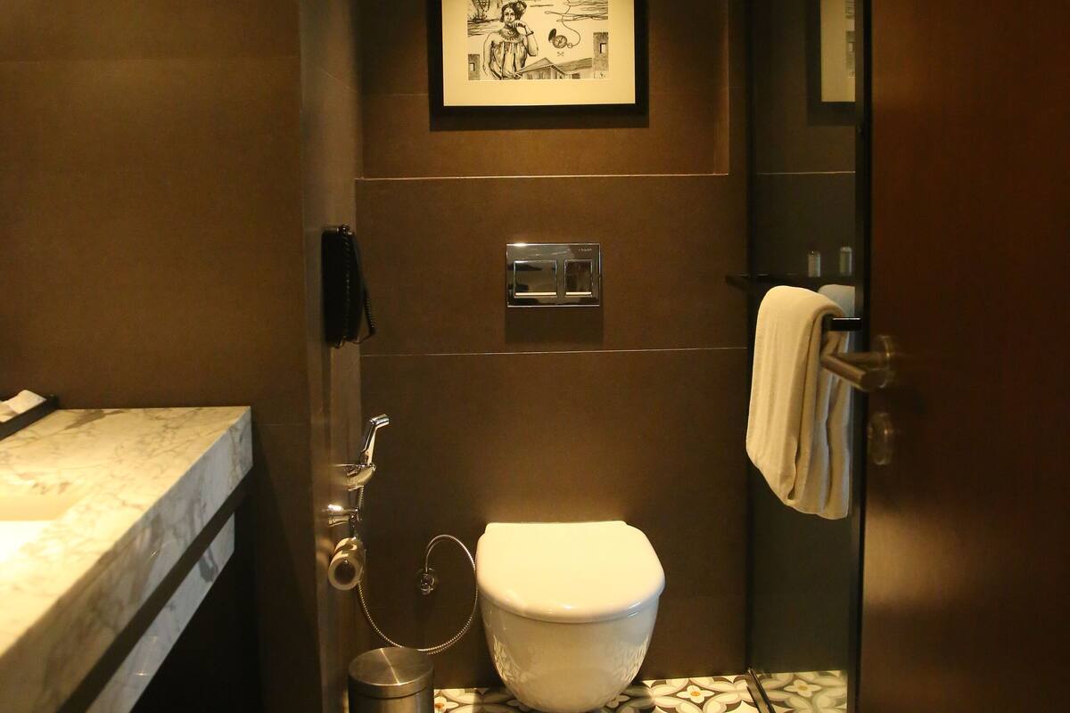 shower, rainfall showerhead, free toiletries, hair dryer