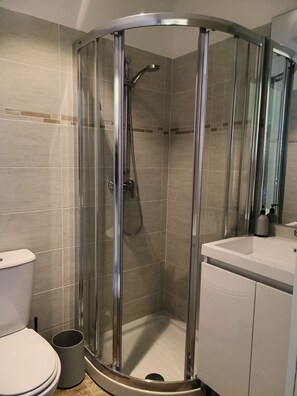 Secadora de cabello, toallas, jabón, papel de baño 