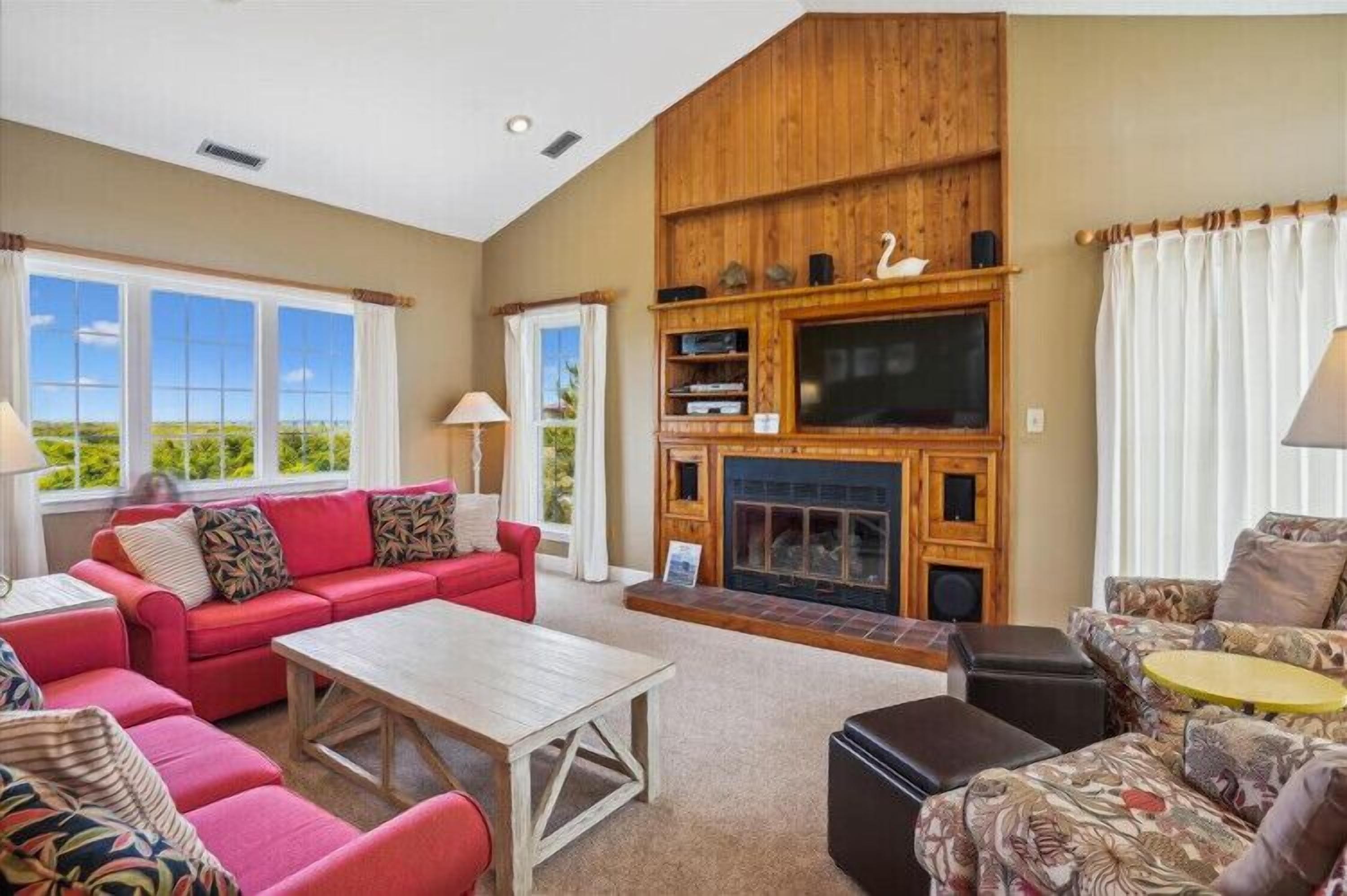TV, fireplace