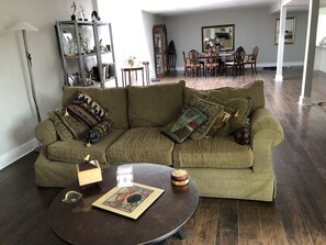 TV connectée, cheminée, livres, médiathèque