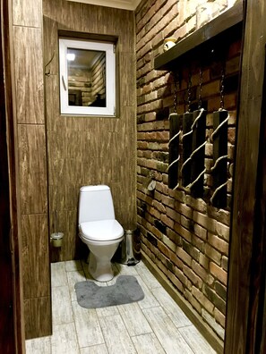Hair dryer, towels, toilet paper