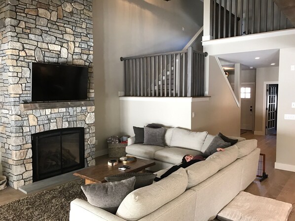 Televisión, chimenea, videojuegos y reproductor de DVD 