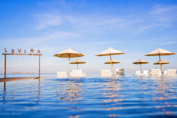 Outdoor pool, sun loungers