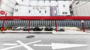 A hotel entrance with a red awning labeled "BUSINESS ROOM" and a sign indicating "HOTEL Lie." - Hotel Lie (Geoje)
