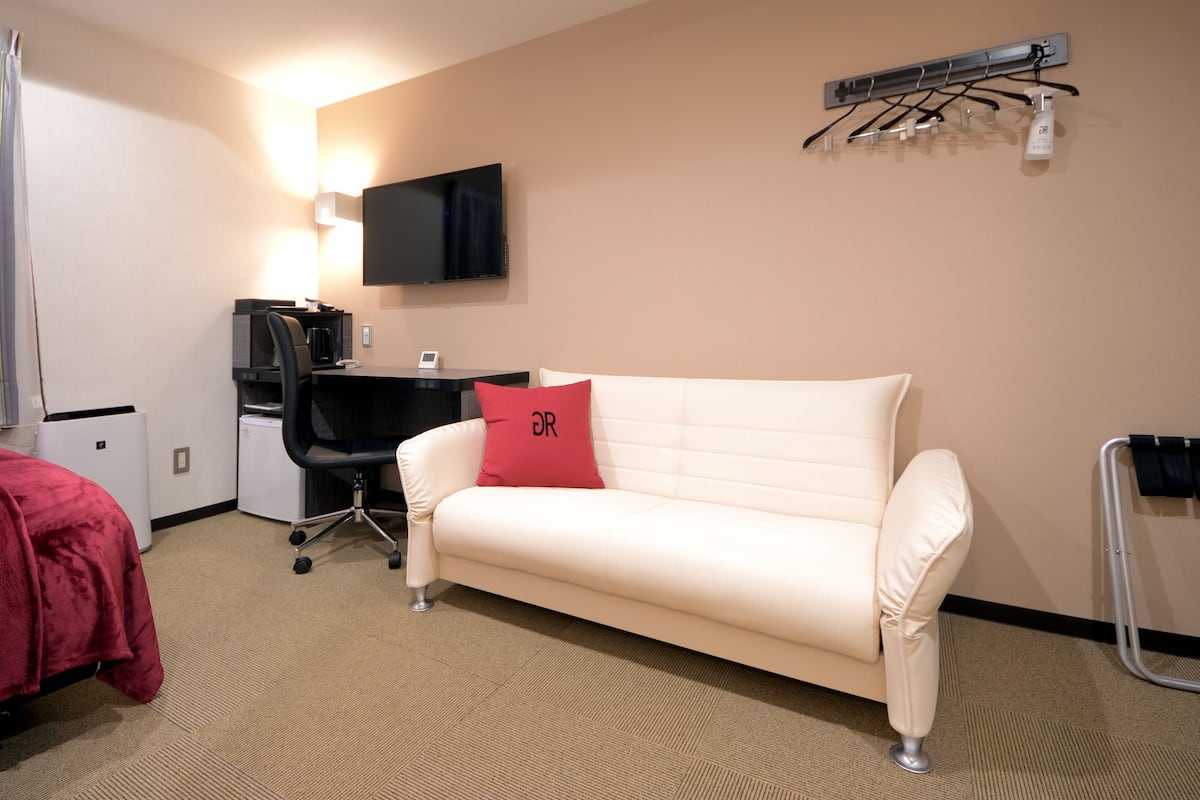 down duvets, desk, laptop workspace, blackout curtains